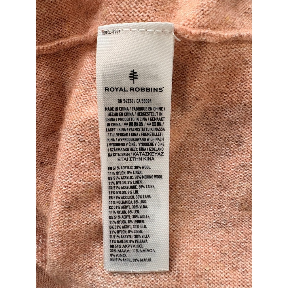 Royal Robbins Cowl Neck Sweater Large Peach Merino Wool Linen Blend Dolman Top - Picture 7 of 9